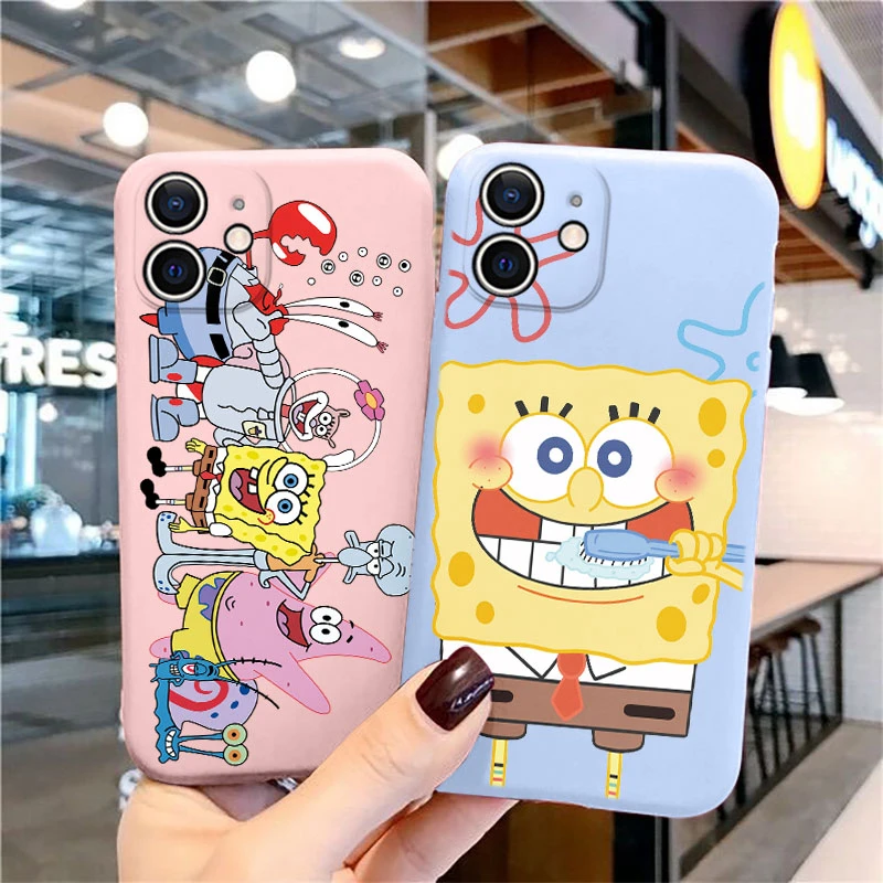 Engraçado dos desenhos animados Bob Esponja Calça Quadrada Caso de Telefone para iPhone 11 Pro Max 11pro Iphone11 Promax Bonito Patrick Estrela Silicone TPU Capa