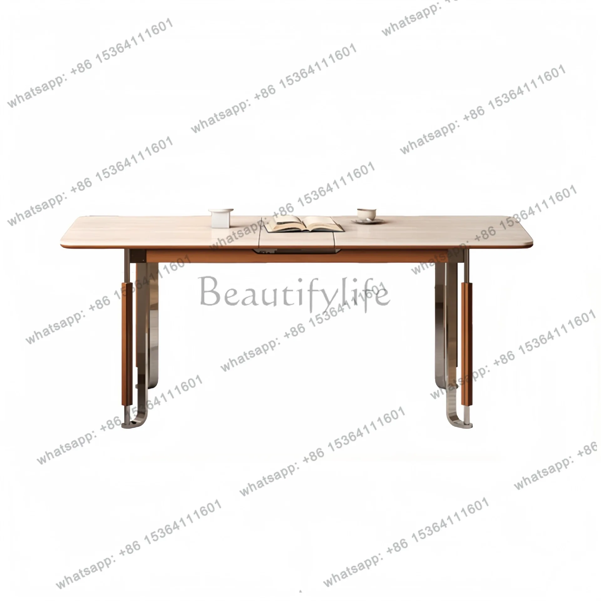 Baidong stone slab dining table industrial style small apartment medium and ancient style stainless steel tensile function table