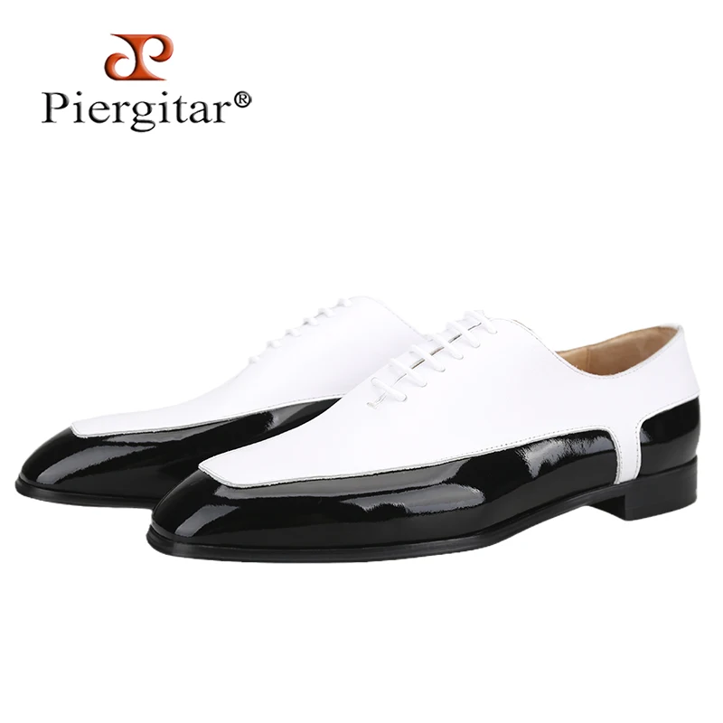 

Piergitar, белые кожаные туфли из наппа, закрытые глянцевой черной лакированной кожей, шикарные оксфорды для свадебной одежды, мужские модельные туфли на шнуровке