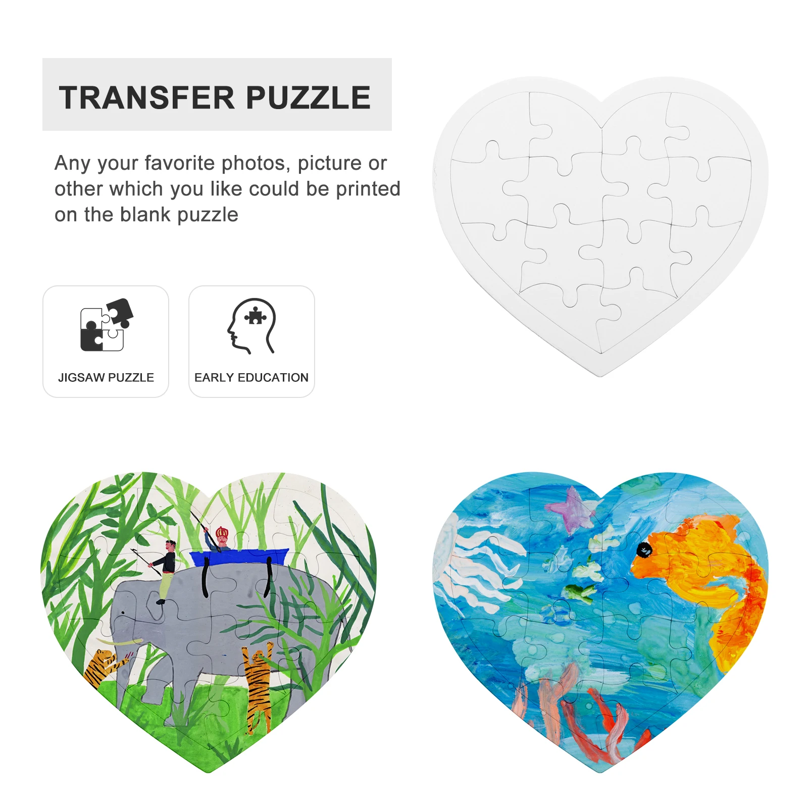 4 セットハート形のカラーリングパズル空白のピース丈夫な段ボール DIY 工芸品子供の創造的な手と目の調整描画ボード