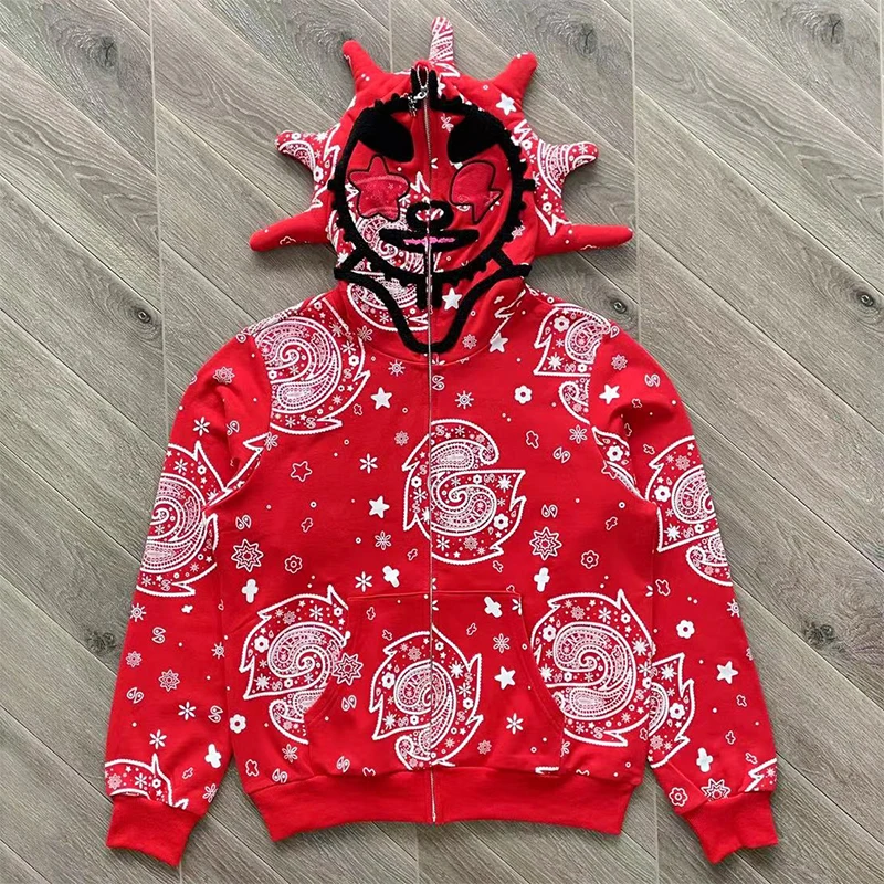 Glo Gang The Glory Full Zip Hoodie Drink Cartoon Print Embroidered