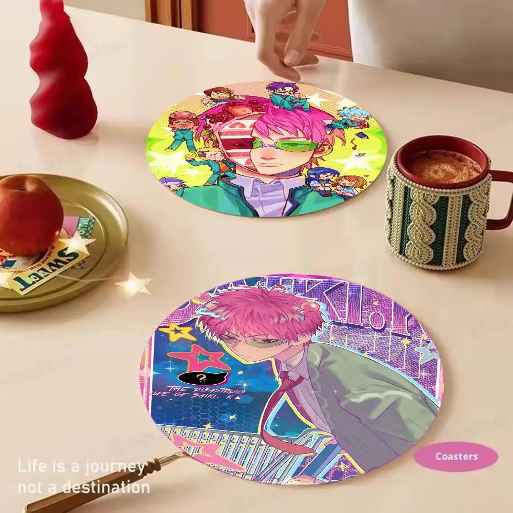 The Disastrous Life of Saiki K Anime Printed Coasters Suitable for Family Party Decoration, Office, Non-Slip Wooden Coasters