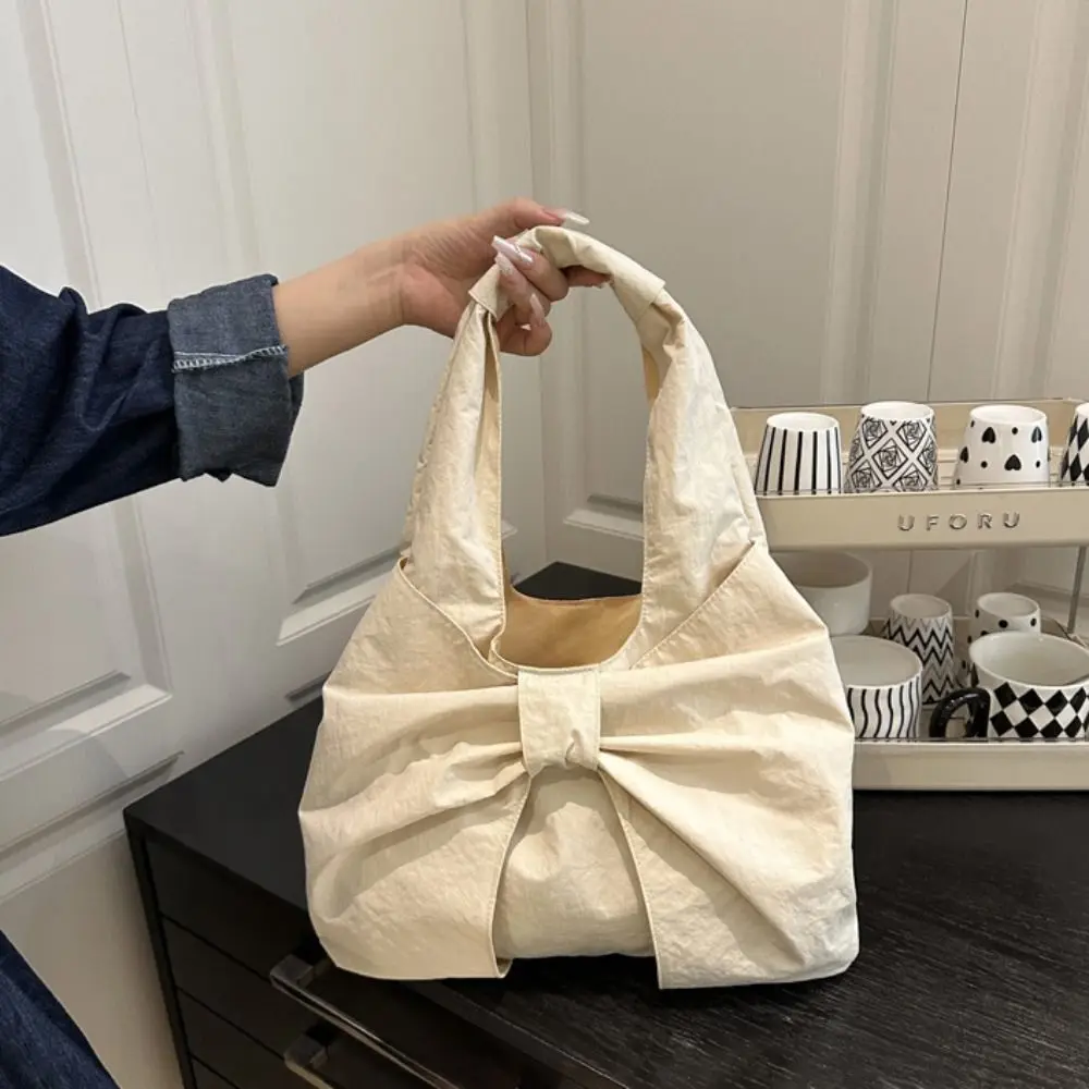 Casual Korean Style Bow Shoulder Bag Bowknot Large Capacity Canvas Vest Bag Cloth Printing Handbag Women