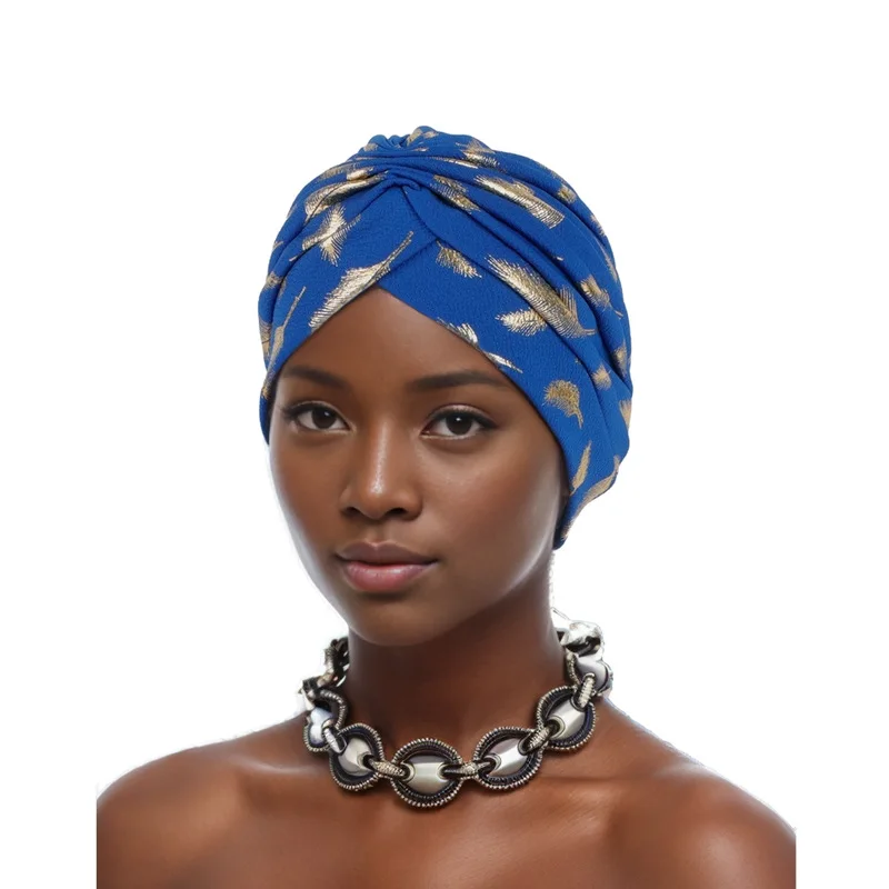 2024 New Women Soft Feather Print Cotton Women Turban Hats Fashion Banadans Cancer Headwrap Chemo Cap Head Wrap Hair Accessories