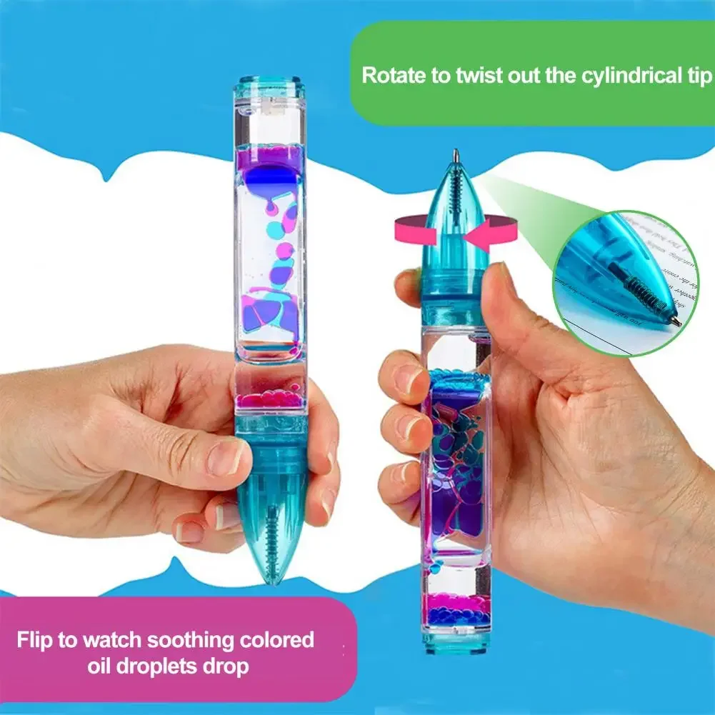 Motion-Bubble Pen Hourglass Stress Relief Ballpoint Pen Colorful Liquid Motion-Bubbler Fidget Pen Desk Toys School Supplies