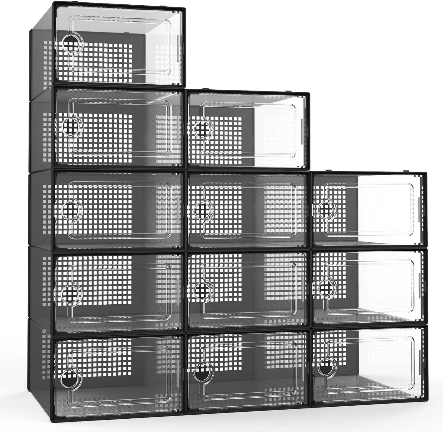 Shoe Storage Organizer, 12 Pack X-Large Clear Plastic Stackable  Boxes with Lids, Fit Size 11-12, Sneaker Containe