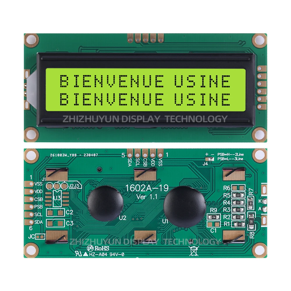 LCD1602A-19 Teken Dot Matrix Europese Iic, I2c Seriële Poort Schermcontroller Aip31068 Oranje Lichtzwarte Tekst