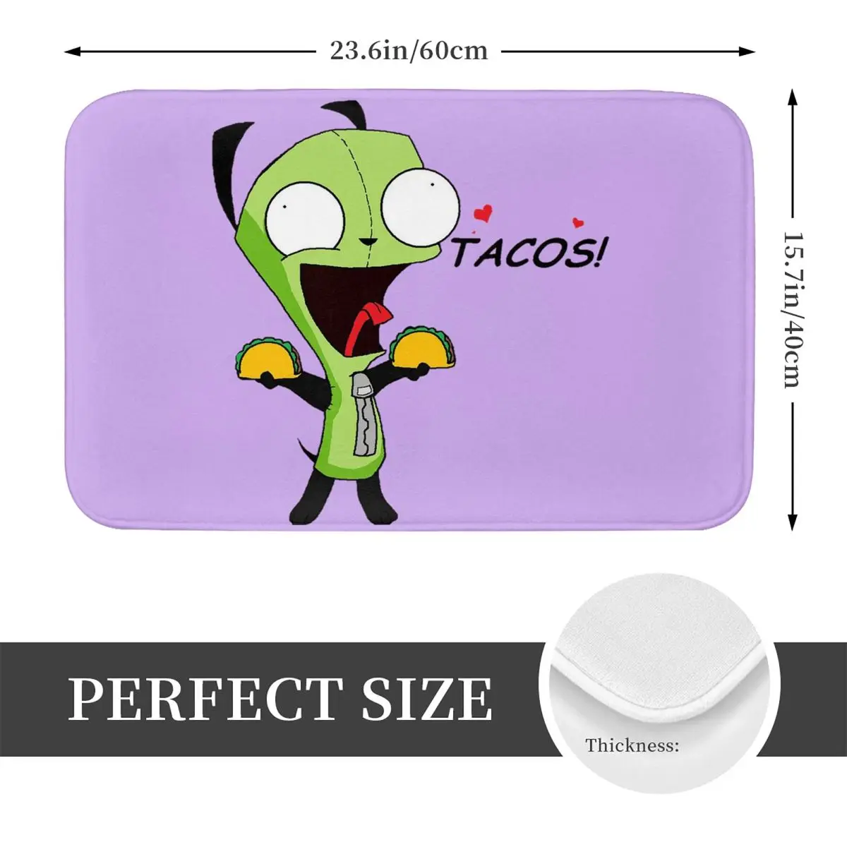 Gir Loves Tacos Invader Zim Anti-slip Doormat Floor Mat Carpet Rug for Kitchen Entrance Home Bathroom Living room Footpad Mats