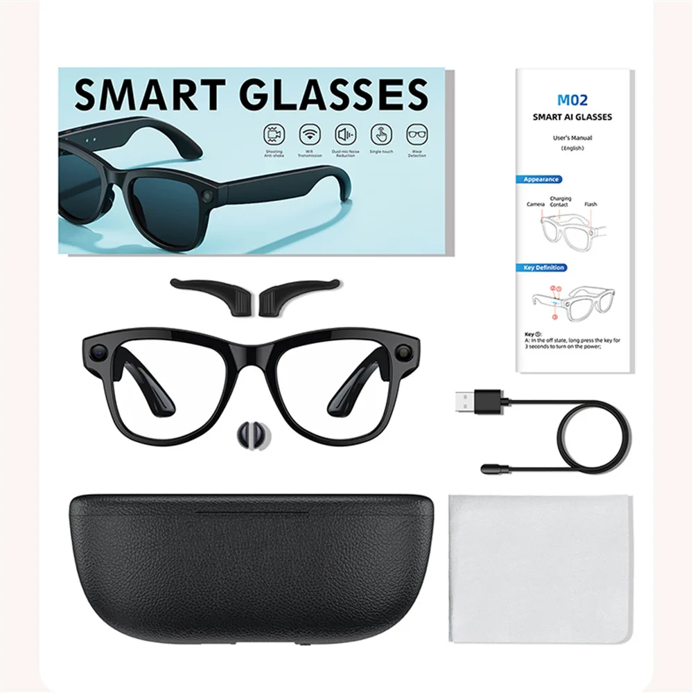 Cross-border new M02 ultra smart glasses AI translation 800w pixel charging compartment wifi transmission shooting glasses