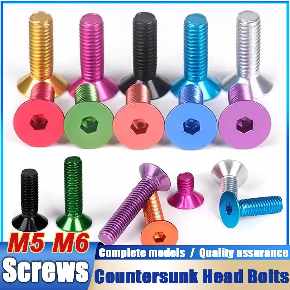 10pcs M5 M6 Aluminum Alloy Flat Screws 6/8/10/12/15/16/20/25/30/40 mm Hex Socket Countersunk head Screws Bolts Anodized Color