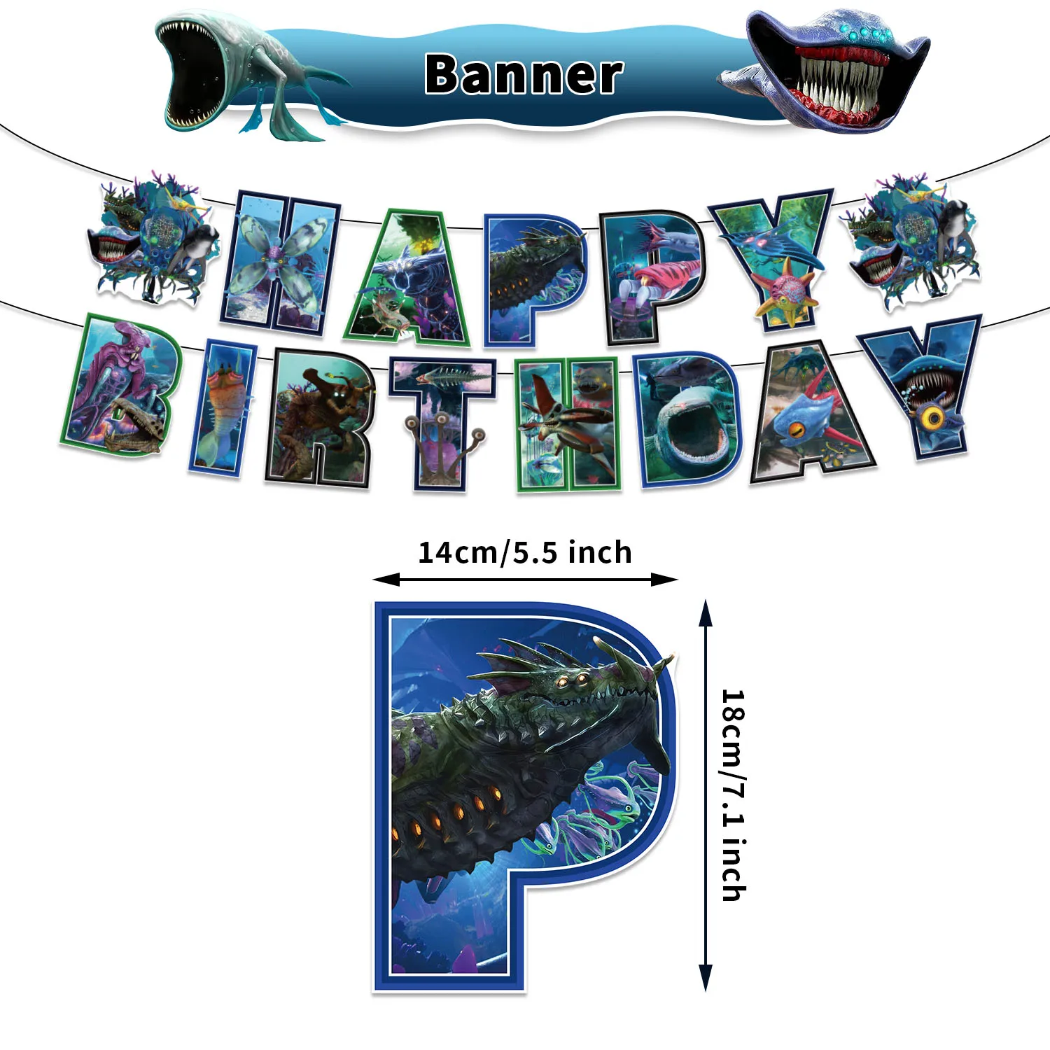 Bloop Sea Monster Birthday Party Decorations Set – Subnautica Sea Easter Themed Party Supplies with Banner, Balloon, Cake Topper