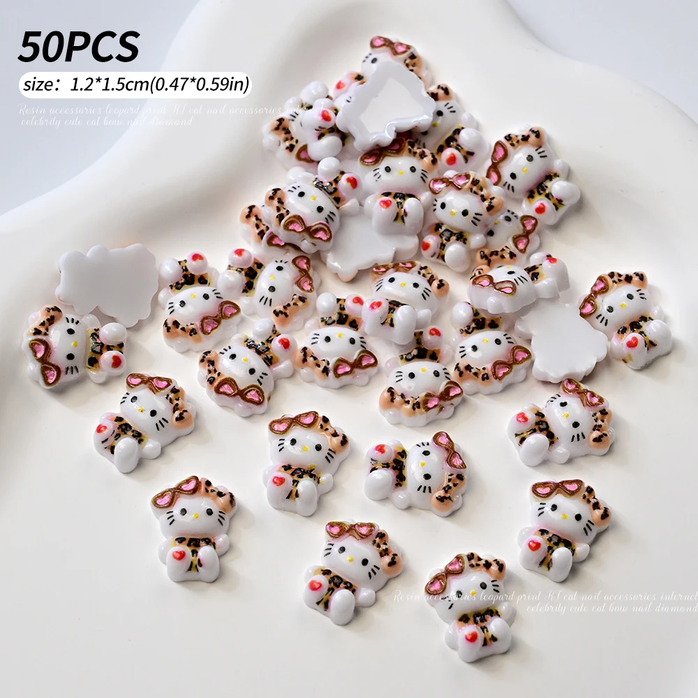 50 Teile/beutel 3D Sanrio Leopard Hallo Kitty Nail art Charms 10*11mm Nette Leopard Bowknot Kitty Nagel Dekor japanische & Koreanische KT Teile