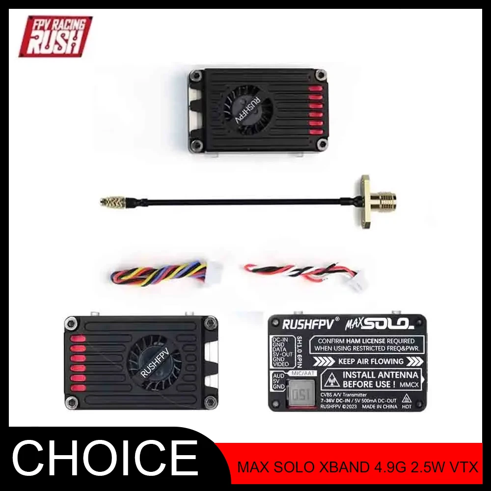 

RUSHFPV MAX SOLO XBAND 4,9G 2,5 Вт 8-канальный передатчик VTX 4,9 ГГц с ЧПУ Встроенный охлаждающий вентилятор для FPV Range Racing Drone RC Tools