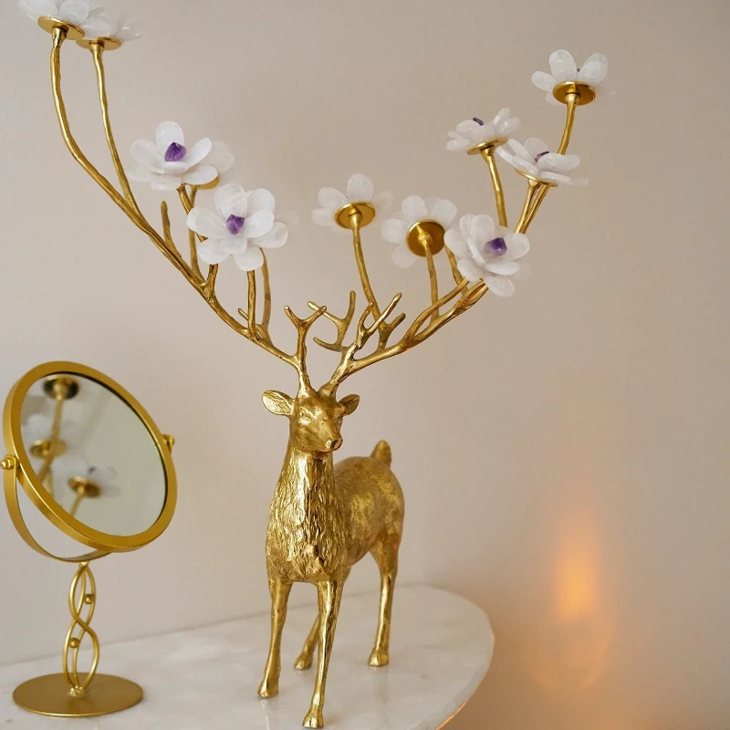 Light Luxury Brass Crystal Deer Sculpture Nordic Living Room Ornament High-end Home Soft Decoration Housewarming Gifts
