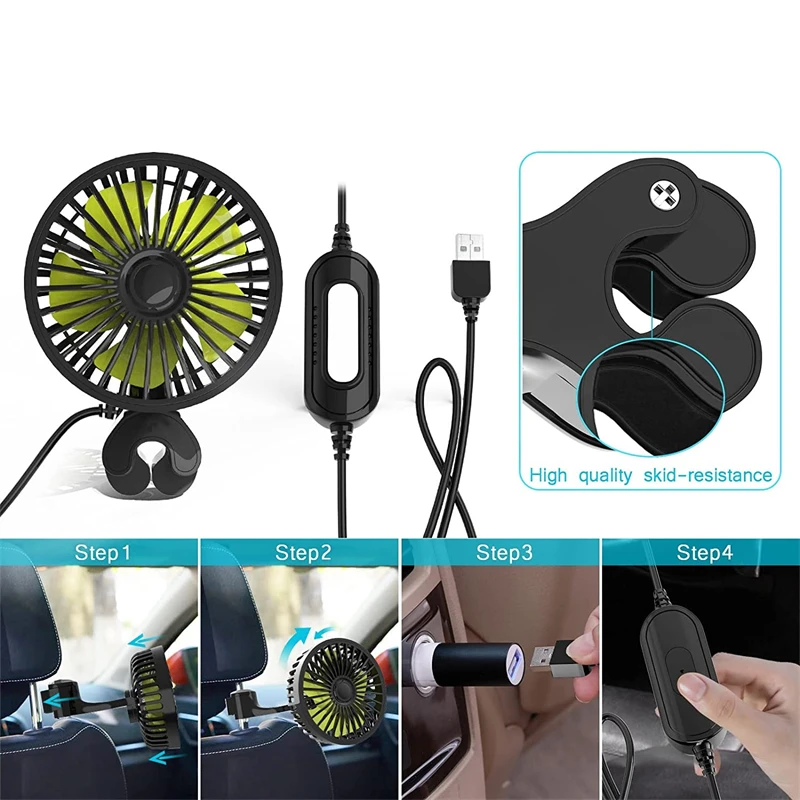 5V Micro USB Headrest Cooling Air Fan Compact 3 Gear Car Back Seat Air Cooling Fan Powerful Lightweight Portable Universal