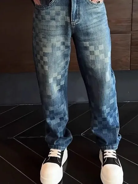 

Американские мужские джинсы свободного прямого кроя в стиле High Street: модные, стильные, осенне-зимние, новые, широкие брюки-кюлоты