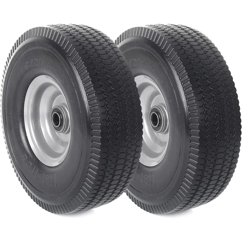 vulnerable(2-Pack) 10-Inch Solid Wheel Replacement - 4.10/3.50-4 Flat Free Tire and Wheel with 5/8 extra 3/4 &1/2 Bearings