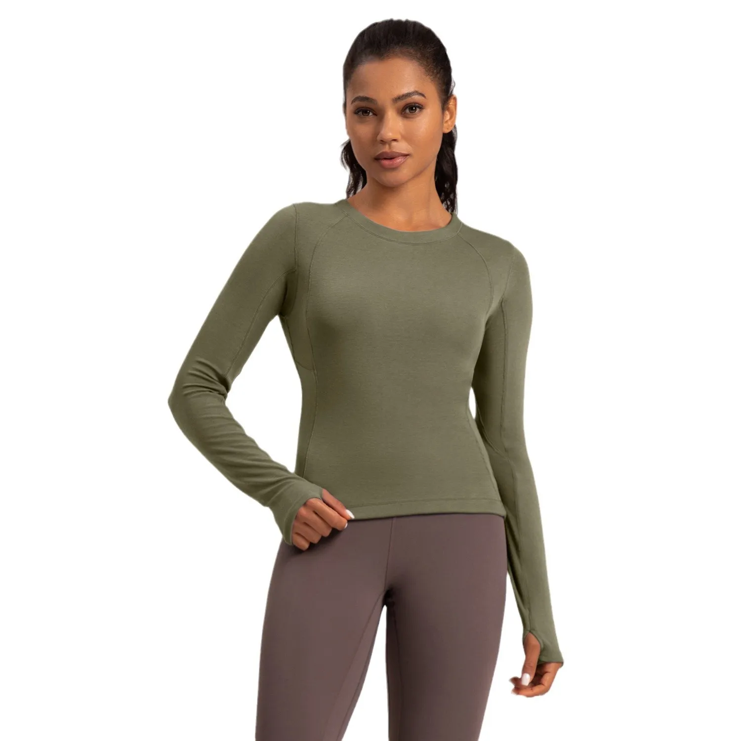 

Новая женская йога с круглым вырезом и длинным рукавом, тонкая шерстяная одежда для йоги, эластичная дышащая мягкая футболка, спортивные топы для фитнеса и тренировок в тренажерном зале