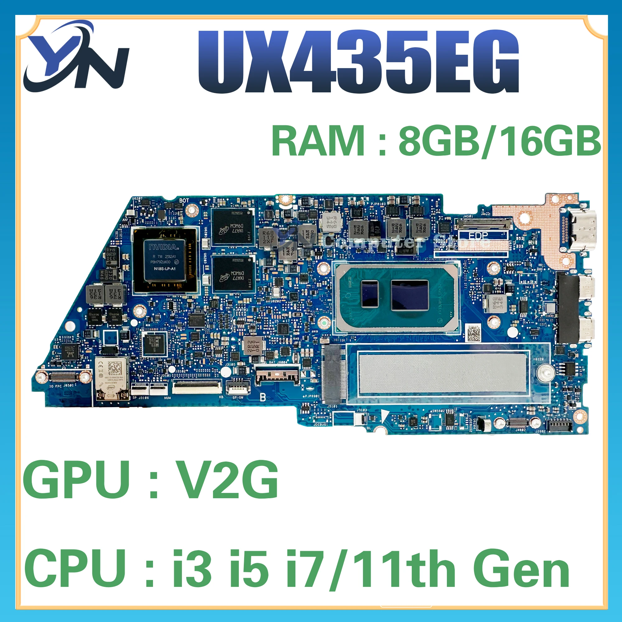 

UX435E Mainboard For ASUS UX435EA UX435EAL BX435E RX435E UX435EG UX435EGL Laptop Motherboard I5 I7 11th Gen 8GB/16GB-RAM 100% OK