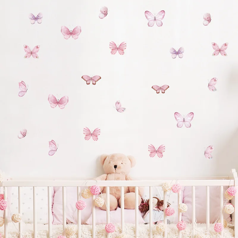 3Pcs Cartoon Pink Butterfly Wall Stickers For Kids Room Bedroom Nursery Home Decoration Wall Decals 2025 Christmas