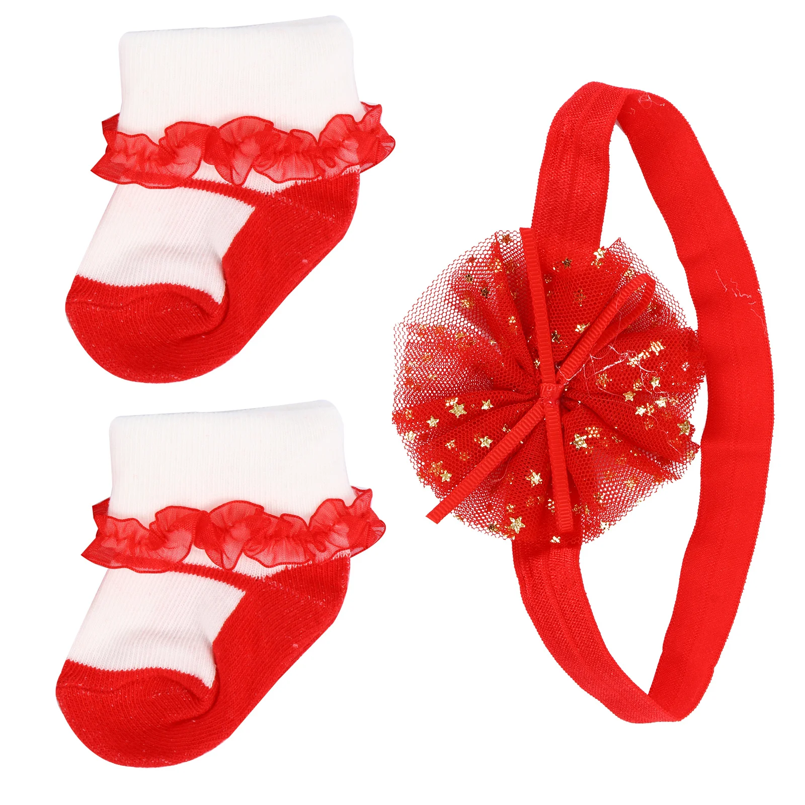 

1 set Baby Headband Sock Set 0-12 Months Lace Flower Design Warm Elastic Newborn Gift For Girls Toddler Kids Fashion Hair Band