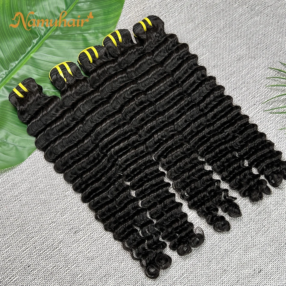 

Virgin Deep Wave Human Hair Bundles 20 22 Inch Curly Bundles 100% Unprocessed 3 4 Bundles Extensions Quick Weave Natural Black