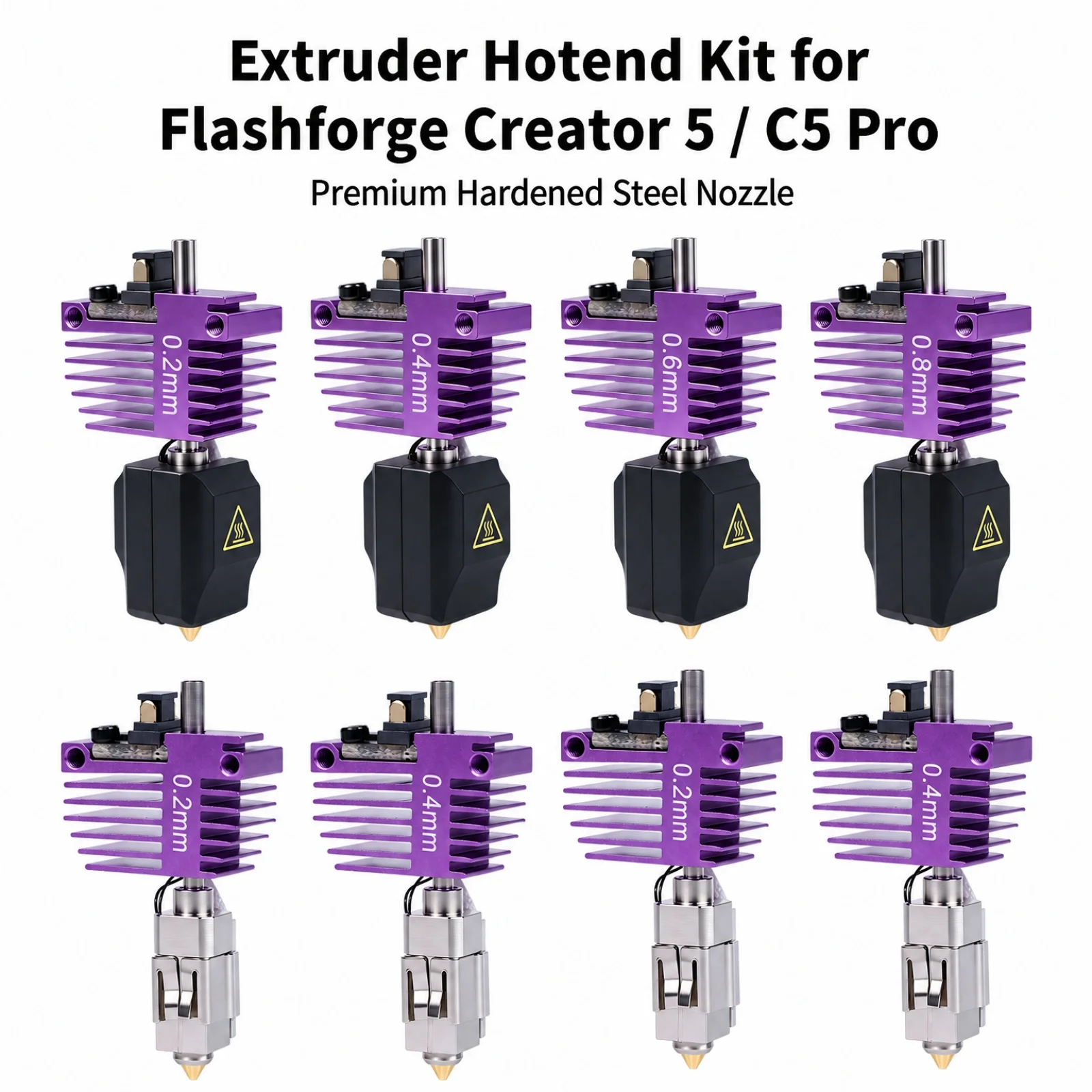 C5 Hotend Nozzle Assembly for Flashforge Creator 5 5 Pro Quick Swap Hardened Steel 0.25/0.4/0.6/0.8mm Extruder Replacement Parts