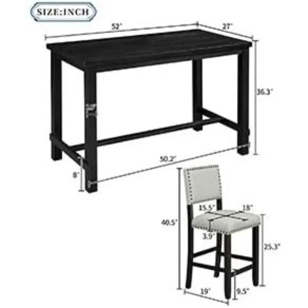 5 Piece Dining Set  Height Table Set with One Rectangle Table and 4 Cushioned Chairs for 4 Persons Dining Room Table Set