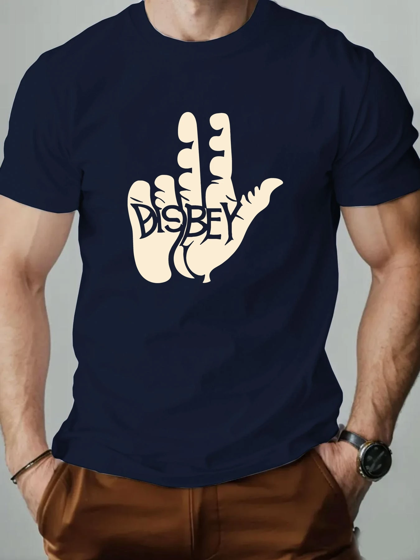 Men's T-Shirt Cartoon Finger Pattern Printed Fashion Leisure Sports Men's Round Neck T-shirt High Quality Men's Clothing Tee Top