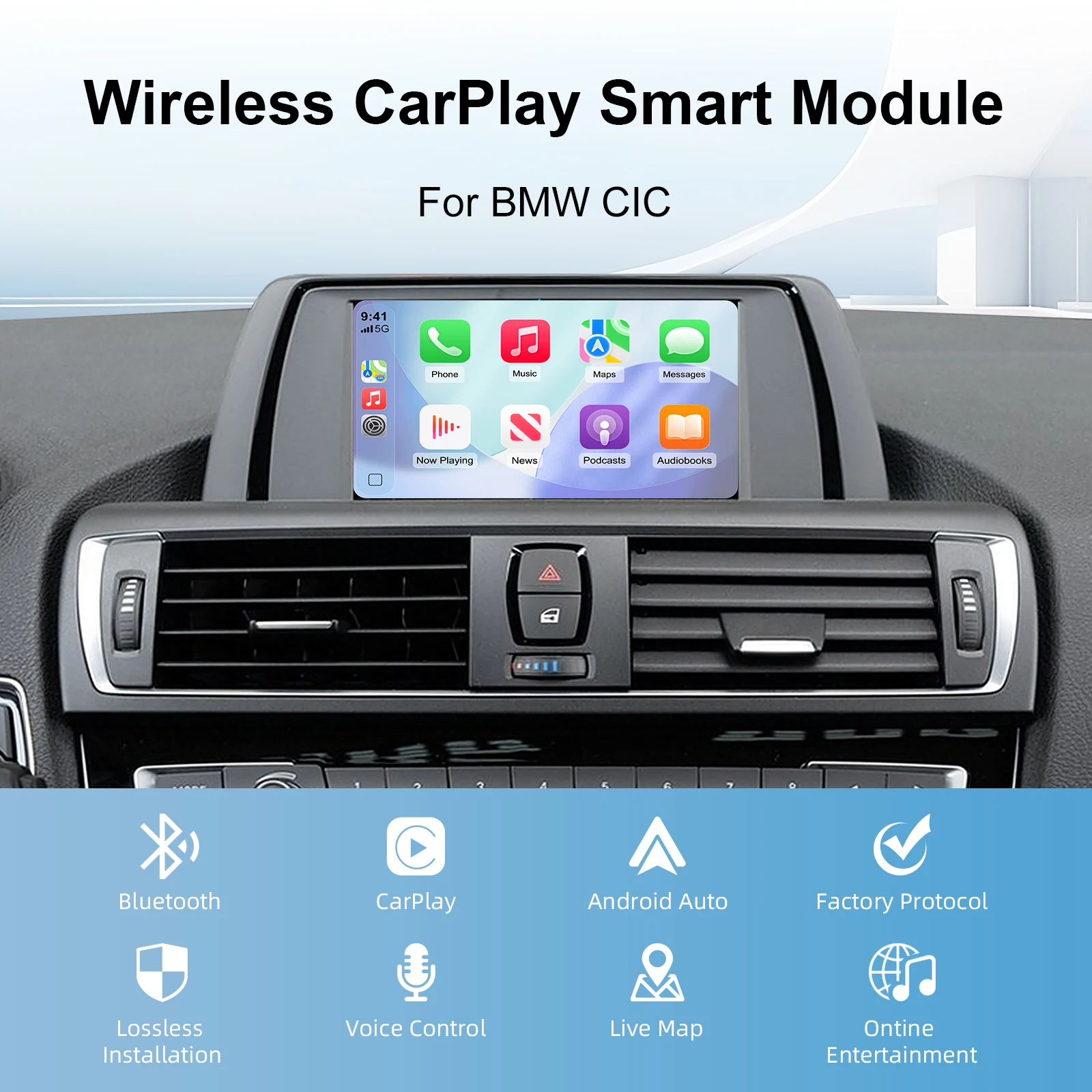 Wireless CarPlay Android Auto Retrofit Kit Decoder Box for BMW CIC System, OEM Screen Upgrade CarPlay Interface