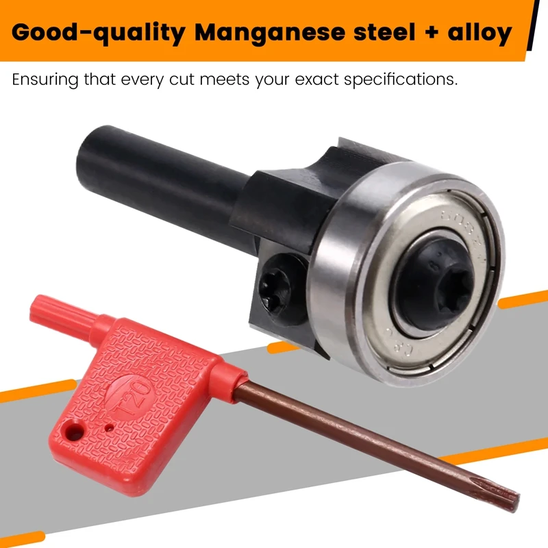 ABKJ-8Mm Double Edge Milling Cutter With Bearing Flush Trim Router Bit For Woodworking Hand Making Drawer Tool 8X22x12mm