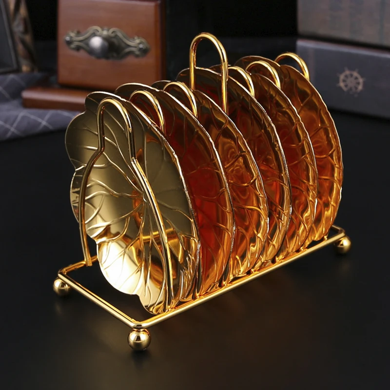 1 set of metal cutlery mat, European court style coaster set, containing 1 shelf and 6 plates, for table and dining room