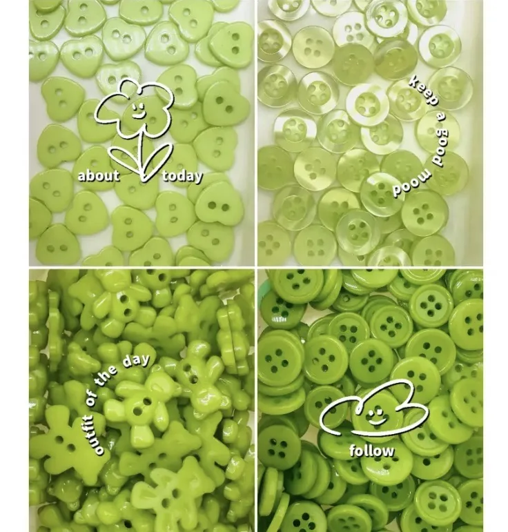 

Green Dopamine Resin Buttons Mixed with Handmade DIY Accessories for Decorating Baby Clothes and Children's Hand Books