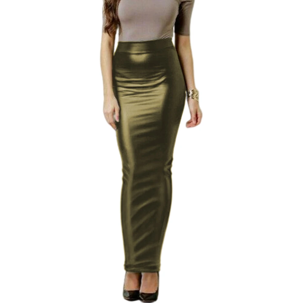 Women's PU Leather Matte Long Pencil Skirts, High Waist, Slim Hobble Skirts, Elegant Ladies Bodycon Stretch Skirts, Streetwear