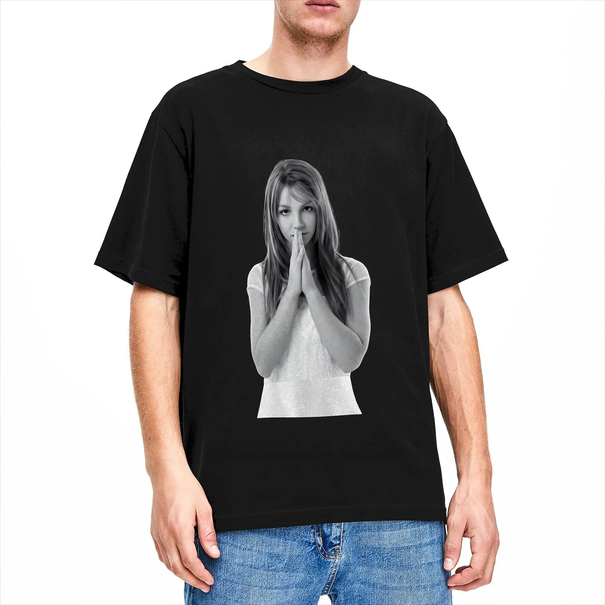 Vintage T-Shirt Beach Singer B-Britneys Spears Leisure T-Shirts  Cotton Tshirt for Men Awesome Printed Short Sleeve Clothing