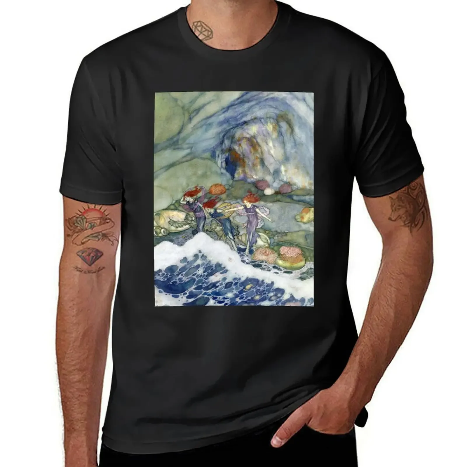 Mermaid Cave - The Tempest - Edmund Dulac T-Shirt for a boy blanks Blouse cheap stuff mens t shirt