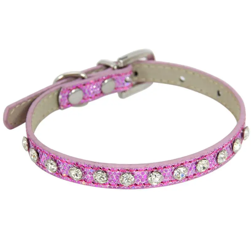 Adjustable Reflect Light Dogs Collar Neck Ring Safety Buckle Cute Cat Collar Pet Nerck Ring Rhinestone Pet Supply Neck Strap