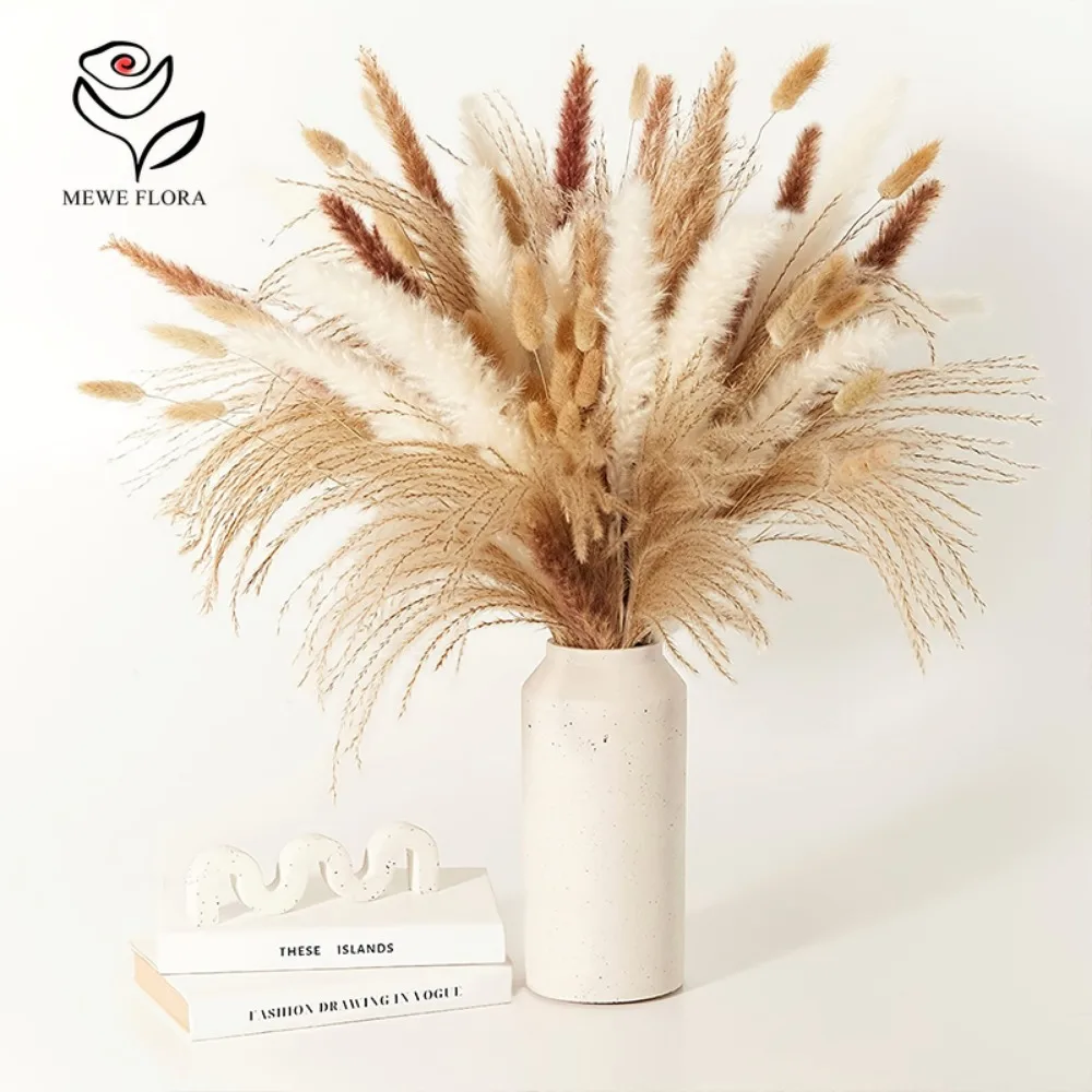 100pcs Natural Dried Flower Pampas Bouquet Boho Christmas Home decoration Rabbit Tail Grass Artifical Flowers Wedding Decoration