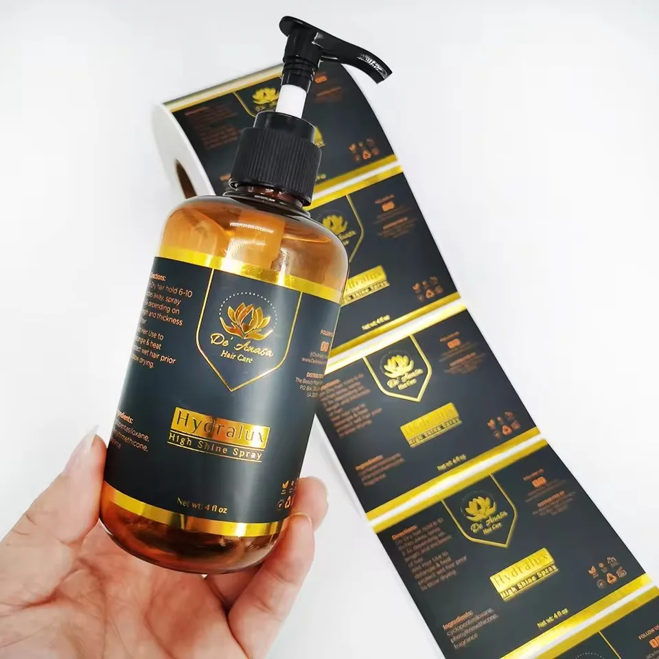 1000pcs Luxury Waterproof Bottle Labels｜Custom Roll Printing Gold Foil Stickers｜Embossed Biodegradable Packaging Labels