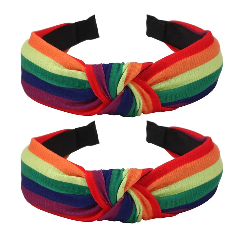 

2Pcs Colorful Rainbow Striped Hair Hoop Cute Pride Day Rainbow Striped Headband Elegant Durable Festive Party Hair Accessory