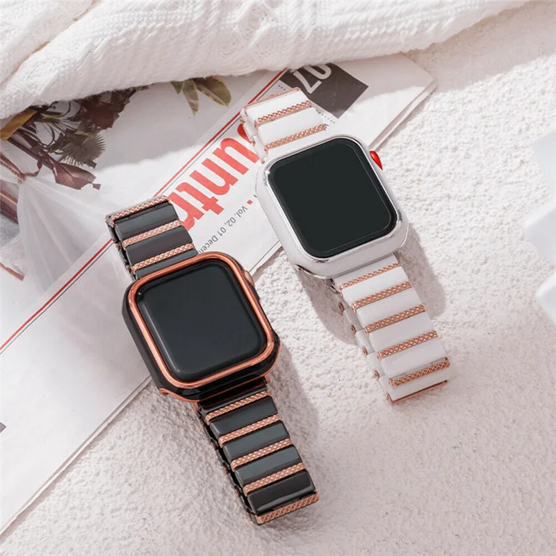 

Luxury Ceramics Wrist Band Strap + Bumper Case For Apple Watch Series 7 6 5 4 SE iWatch 40mm 41mm 44mm 45mm