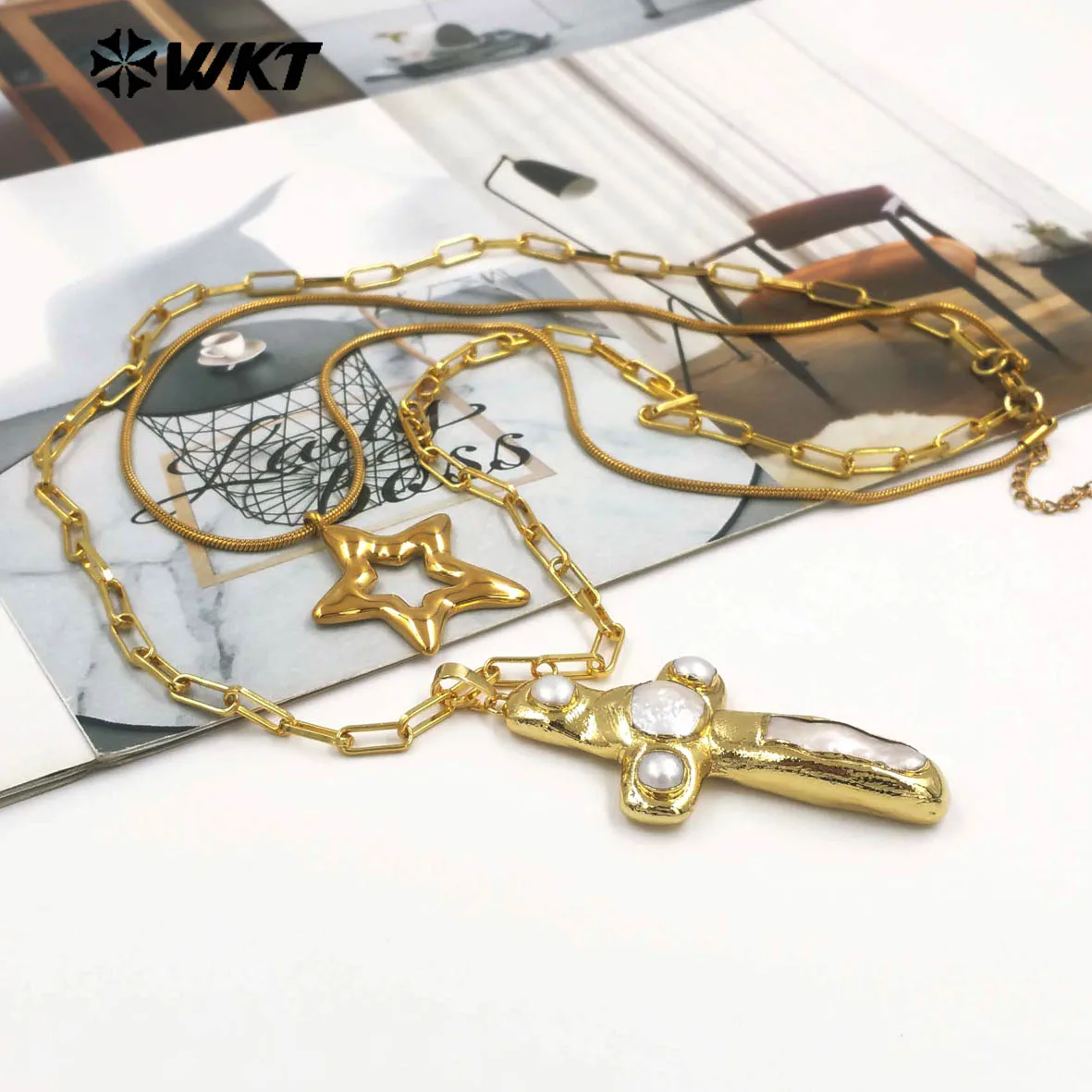 WT-JN366 French-style Cute Romantic Natural Pearl 16-23inch Necklace With 18kReal Gold Plated For Women