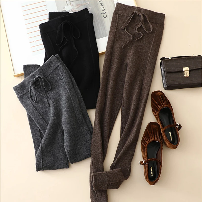 masigoch europe winter fashion thick luxury 100% cashmere pencil pants