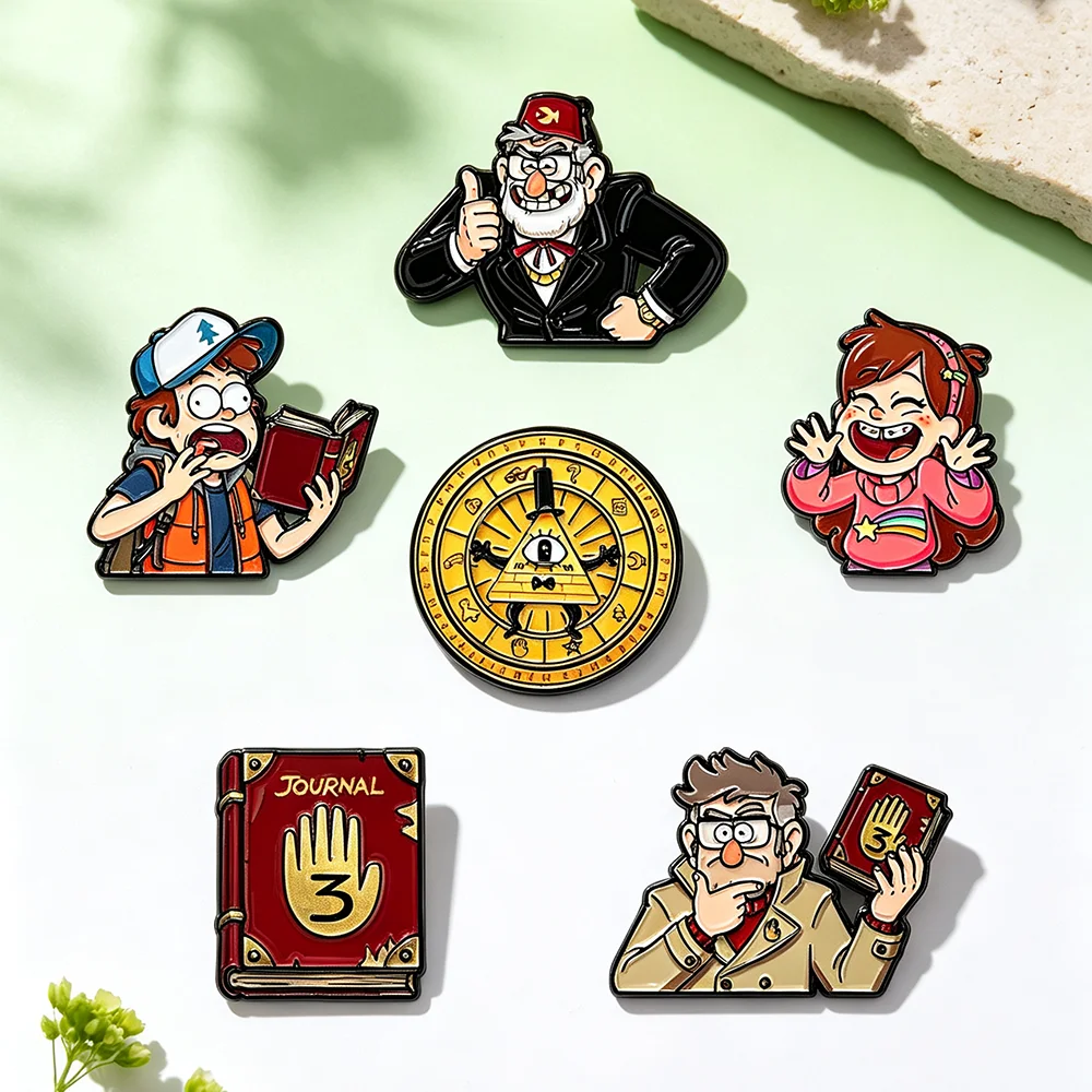 6Pcs Gravity Falls Mystery Adventure Cartoon Character Enamel Brooch Pin Collection Lapel Pins Gift for Fans