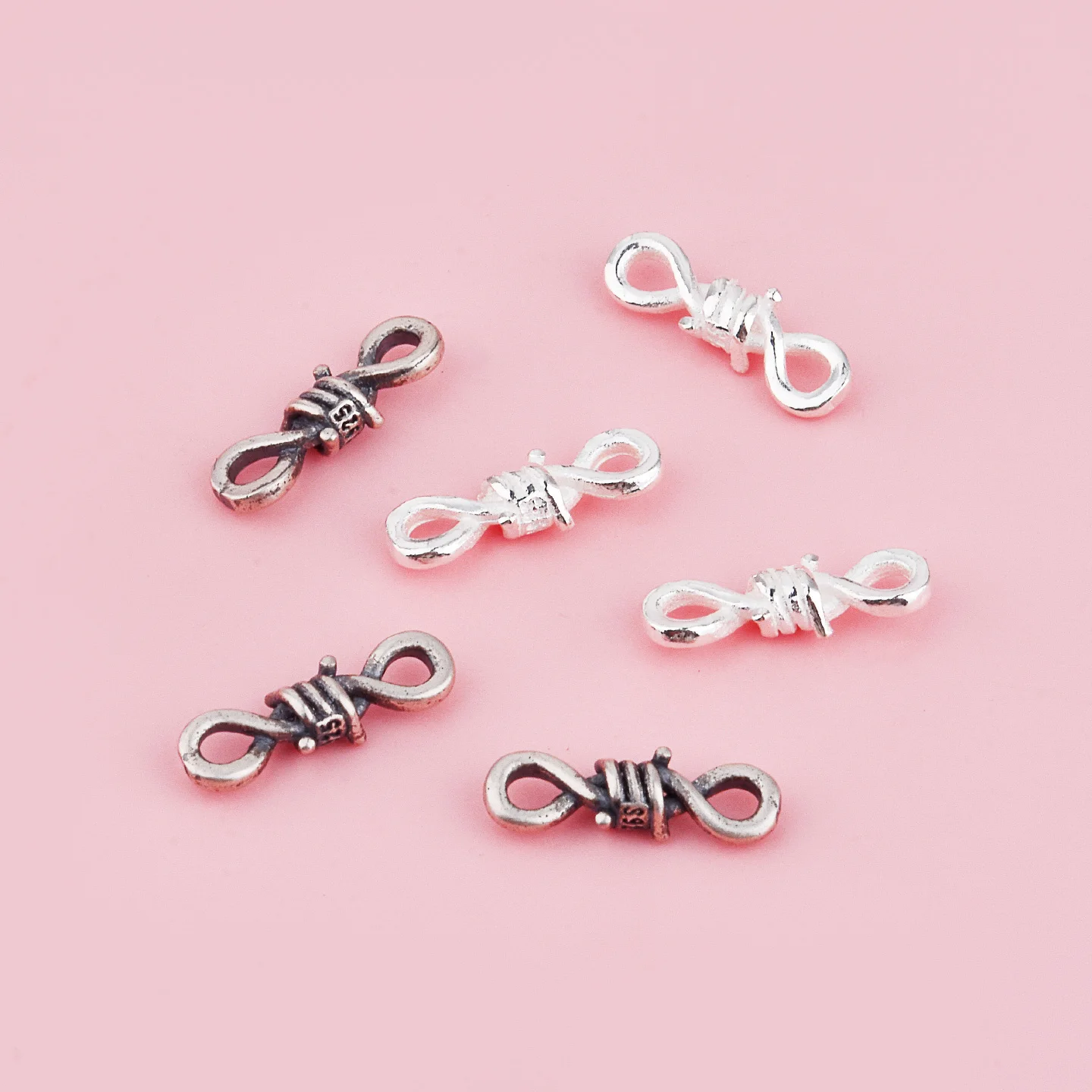 S925 pure silver small pendant beads rotating threaded twist closed double ring DIY braided string bracelet accessory