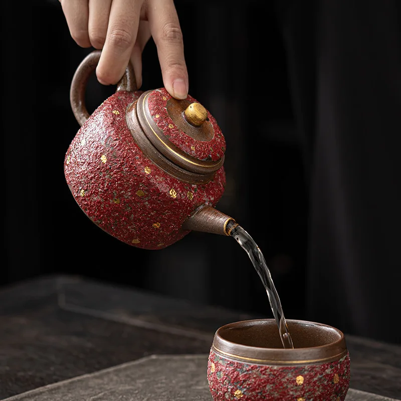 Rock And Mine Painted Pottery Gold Clock Pot Coarse Pottery Hand Vintage Single Pot Hand Pot Kung Fu Tea Ceremony Teapot