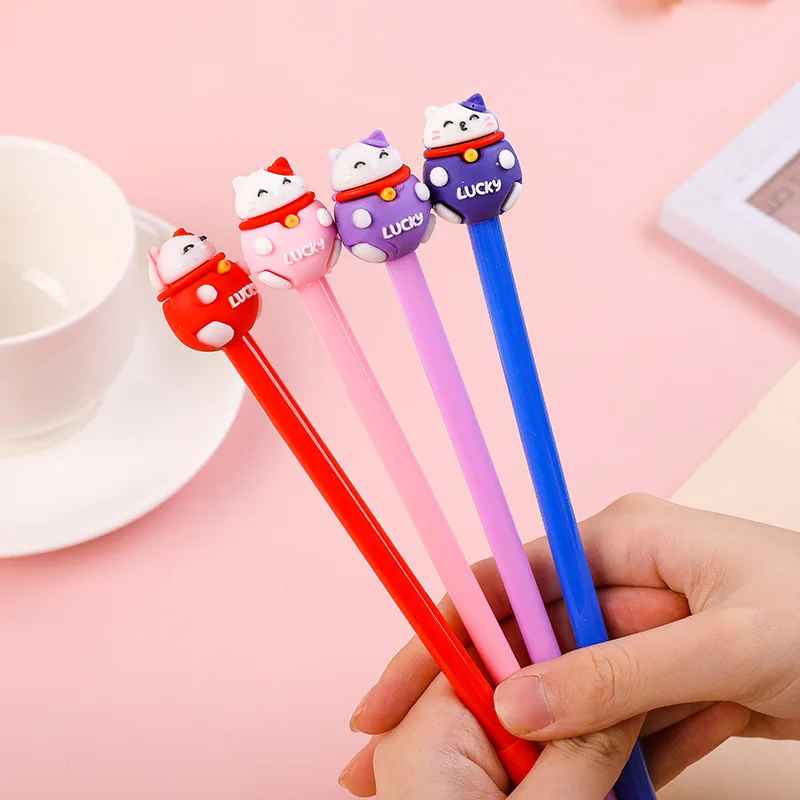 

12 Pcs Cute Lucky Cute Fat Cat Neutral Pen Office Black 0.5mm Student Writing Exam Signature Pen Back To School