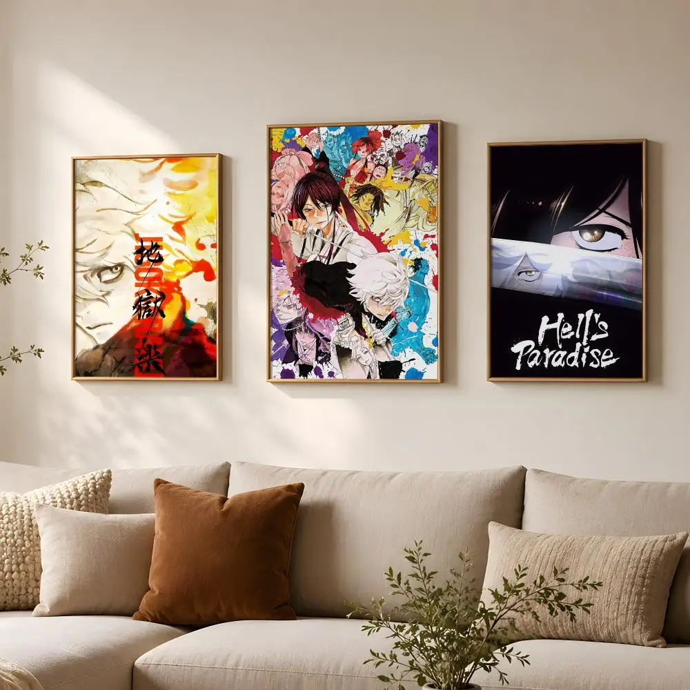 Manga H-Hell's Paradise-e Poster Vintage Self Adhesive PP Wall Art for Living Room Bar Bedroom Home Decor Gift