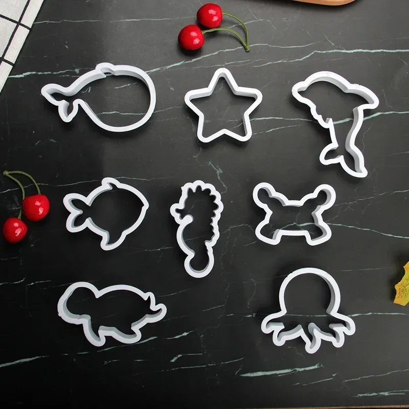 8pcs Plastic Cookie Cutter Mold Sea animal Fondant Cake DIY Baking Mould Whale Dolphin Sea Horse Biscuit Stamps Embosser Tools