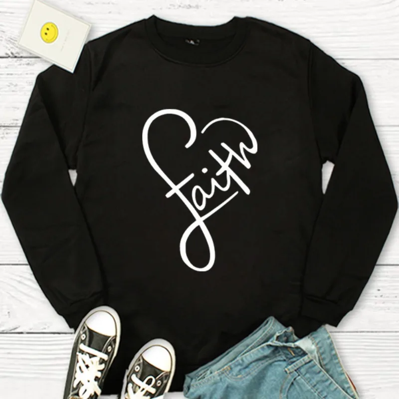 Love Faith Digital Print Creative Simple Casual Crew-neck Hoodie Aesthetic Sweatshirts Clothes Sweatshirt